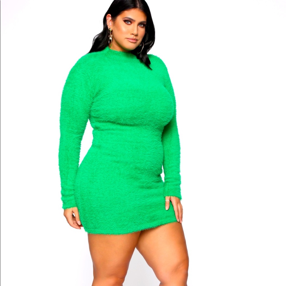 FUZZY GREEN MINI DRESS 💚